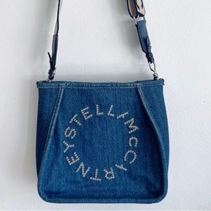 Stella Mccartney Mini Eco Studded Logo Denim Crossbody Bag